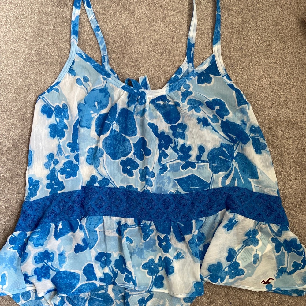 Hollister Floral Flowy Blue Spaghetti Tank NWOT